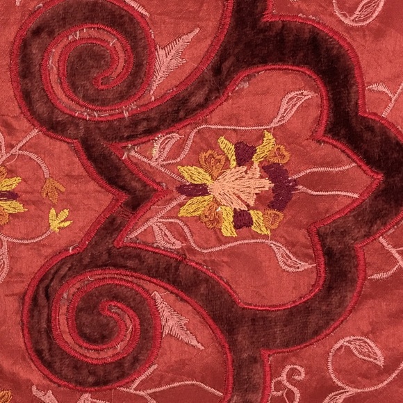 Silk Embroidered Fringe & Velvet Accent Pillow - Picture 5 of 5